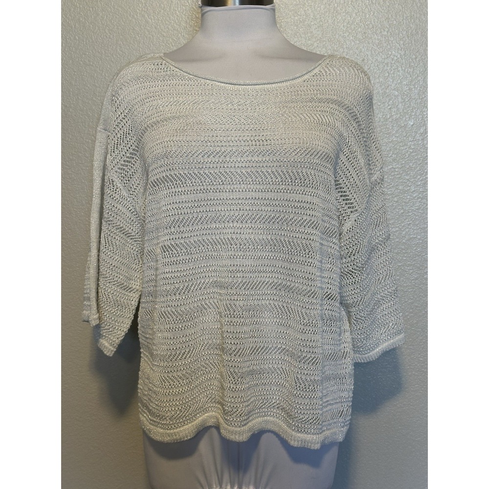 NWT CHICO'S Sweater Womens SZ.2/L "Shahara"Pullover Metallic Holiday Crochet Top